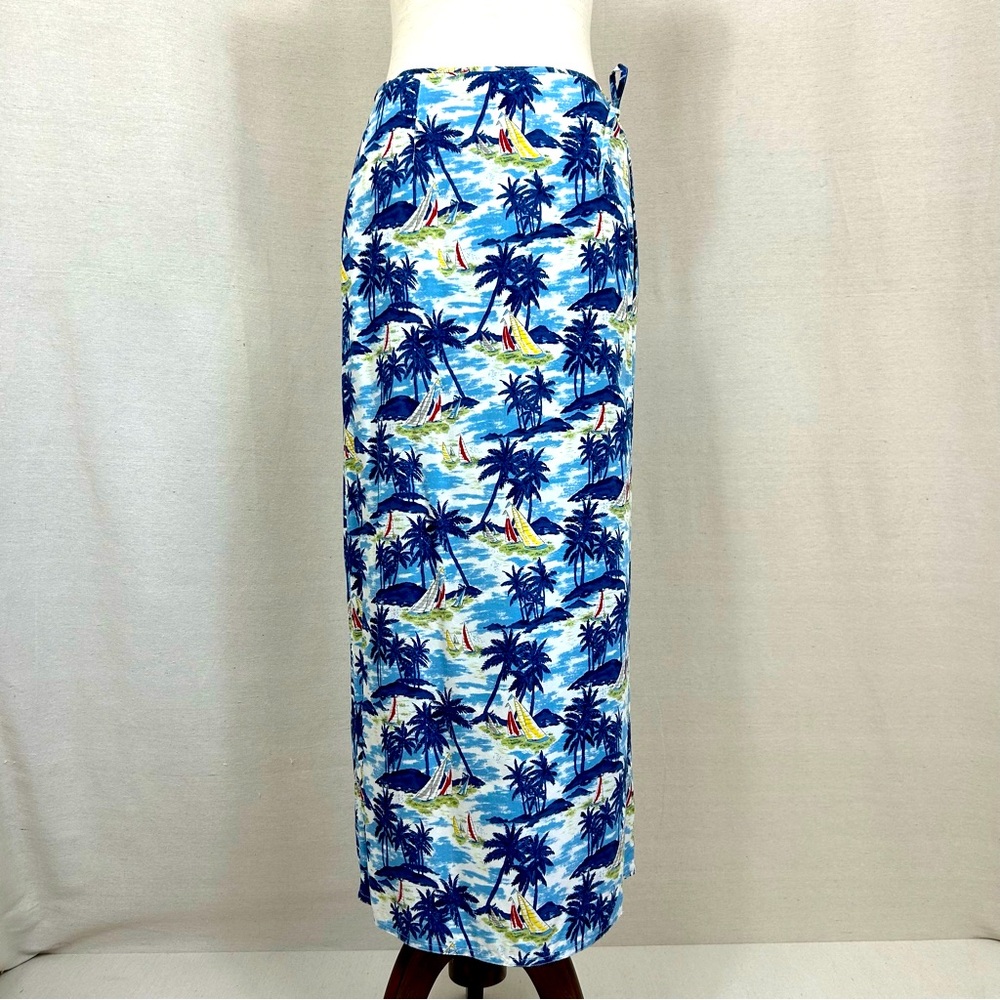 Liz Claiborne Maxi Wrap Tropical Palm Trees Sailboats Skirt